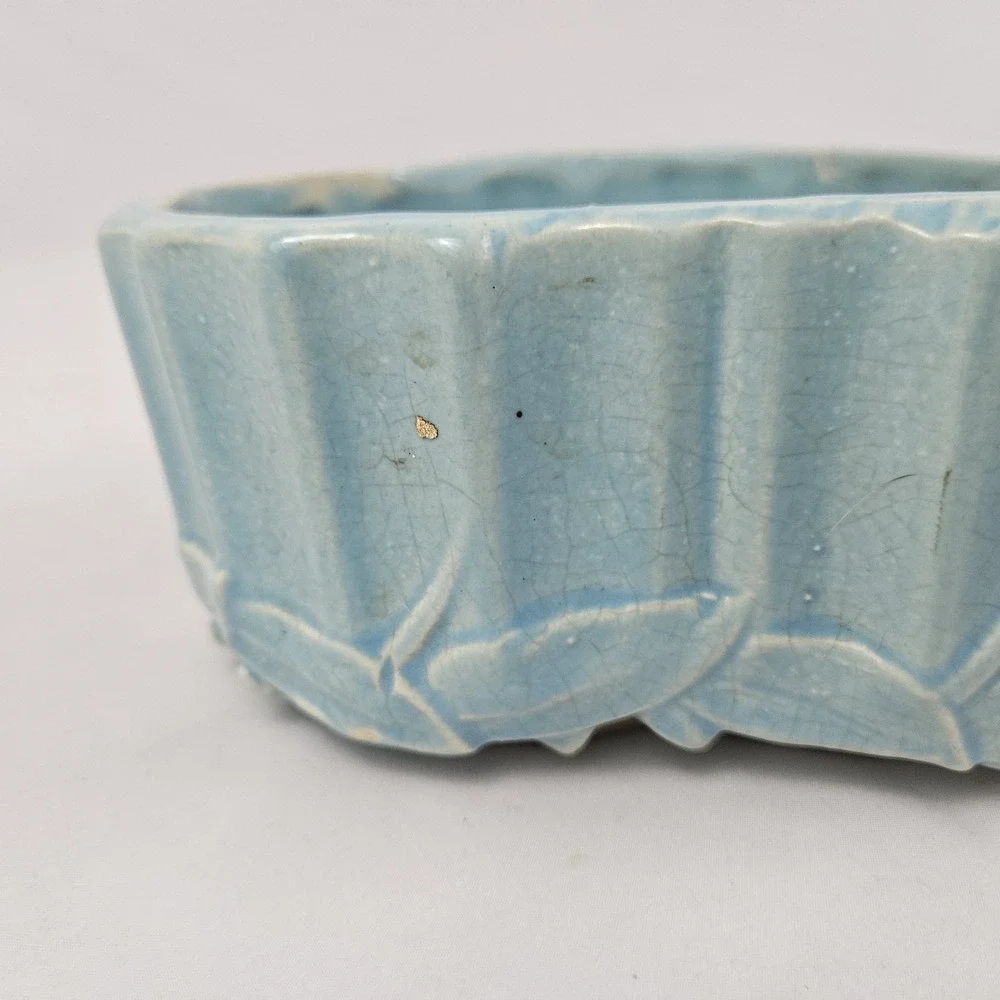 Vintage McCoy Pottery Jardinière Planter Aqua Blue Turquoise Bamboo Leaves 1940 - Picture 6 of 14